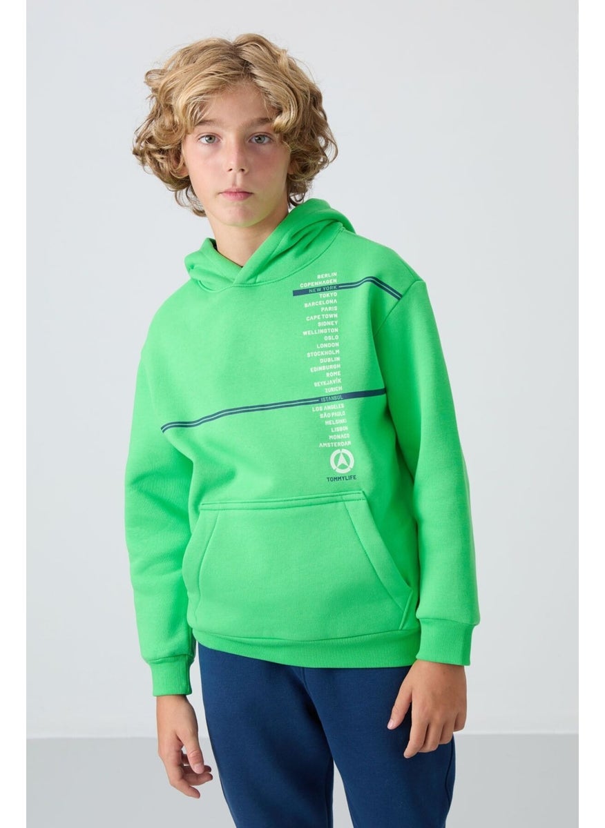 Neon Green Cotton Thick Fluffy Soft Textured Standard Fit Printed Boy's Sweatshirt - 11239
