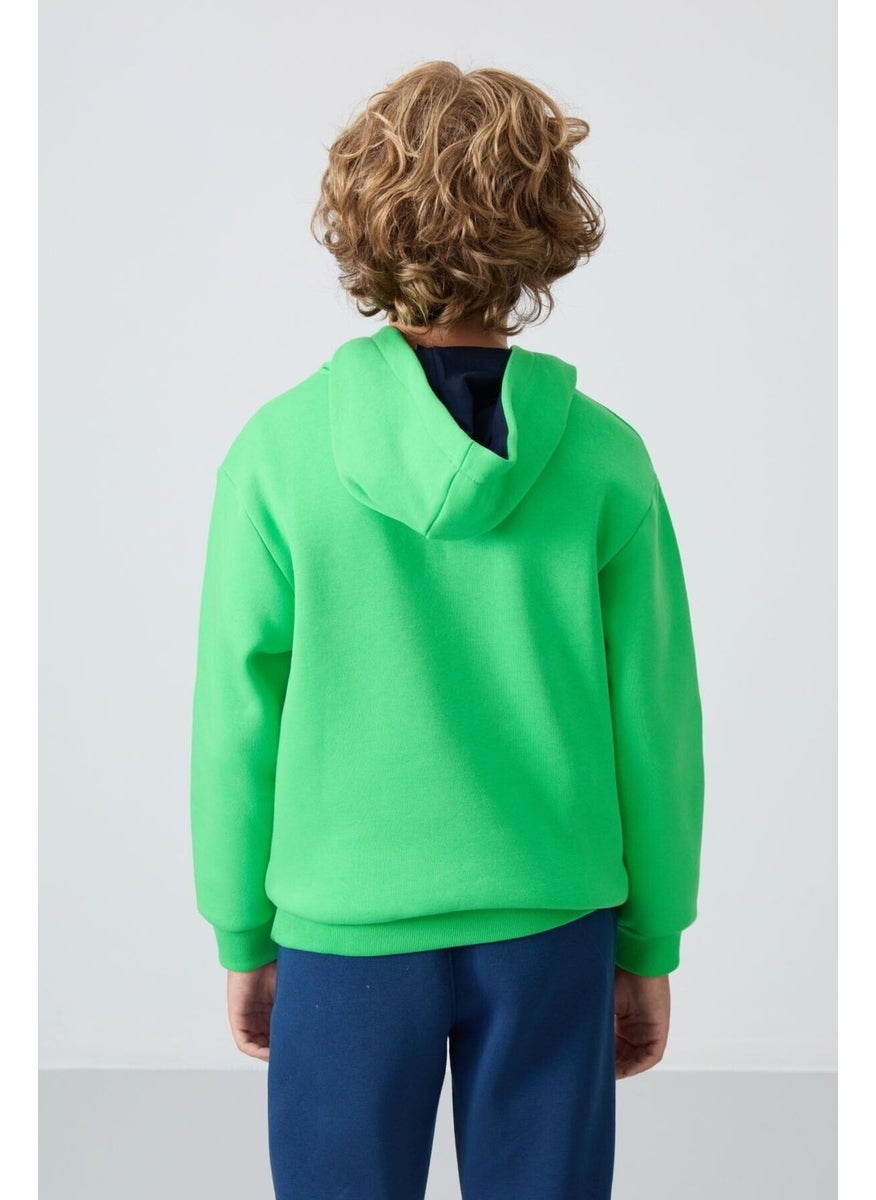 Neon Green Cotton Thick Fluffy Soft Textured Standard Fit Printed Boy's Sweatshirt - 11239