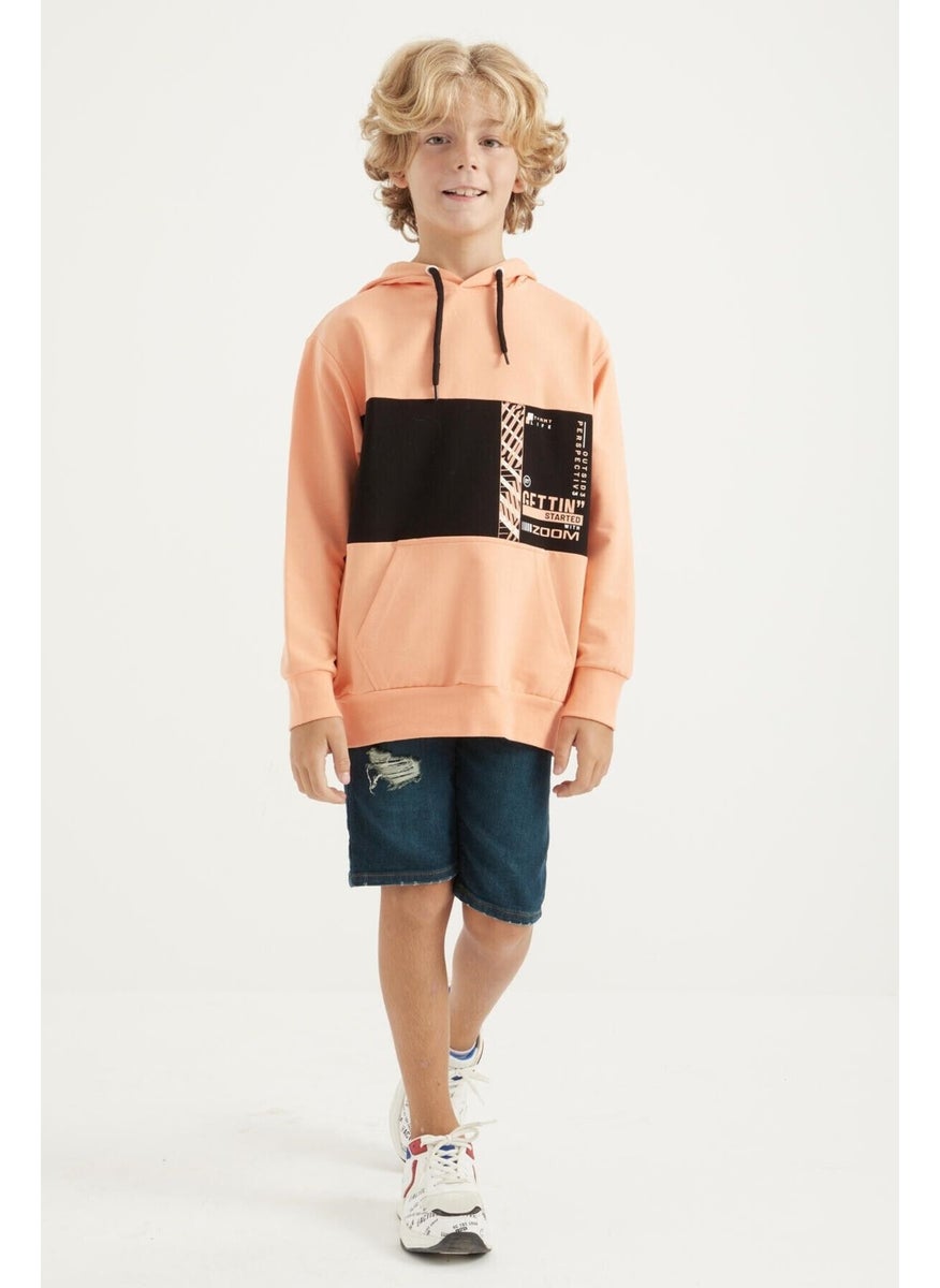 Melon Embroidered Kangaroo Pocket Hooded Standard Size Boy's Sweatshirt - 11010