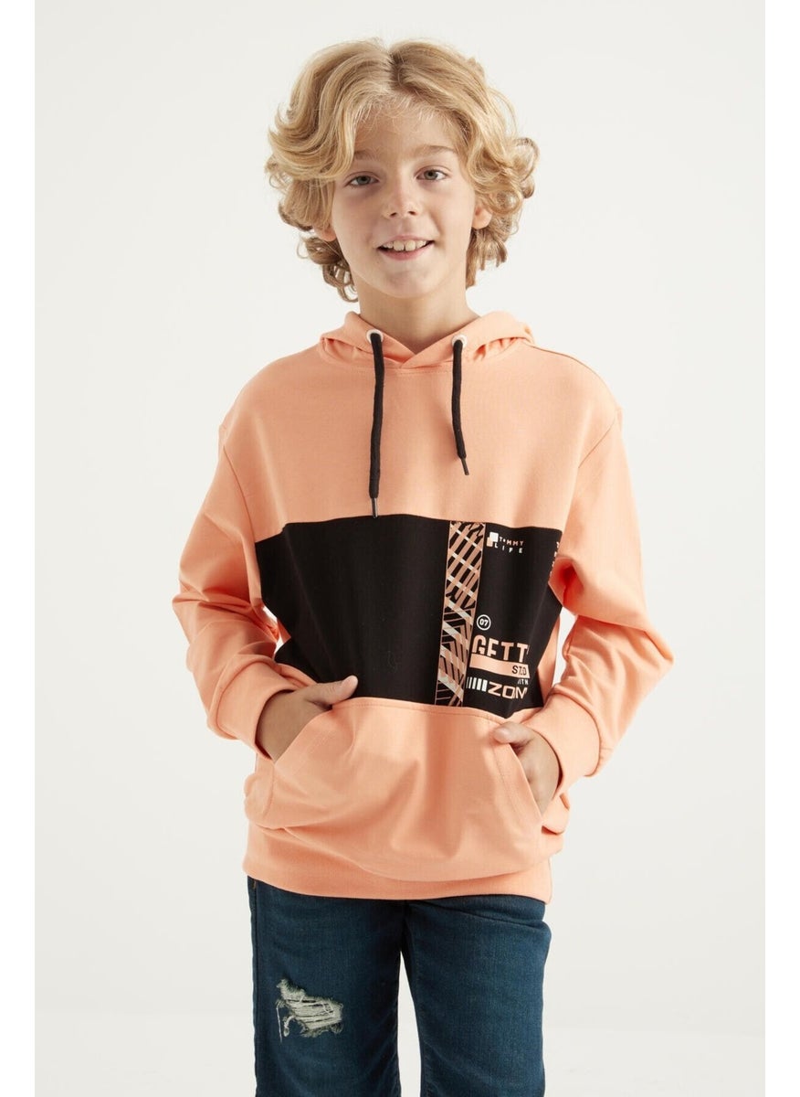 Melon Embroidered Kangaroo Pocket Hooded Standard Size Boy's Sweatshirt - 11010