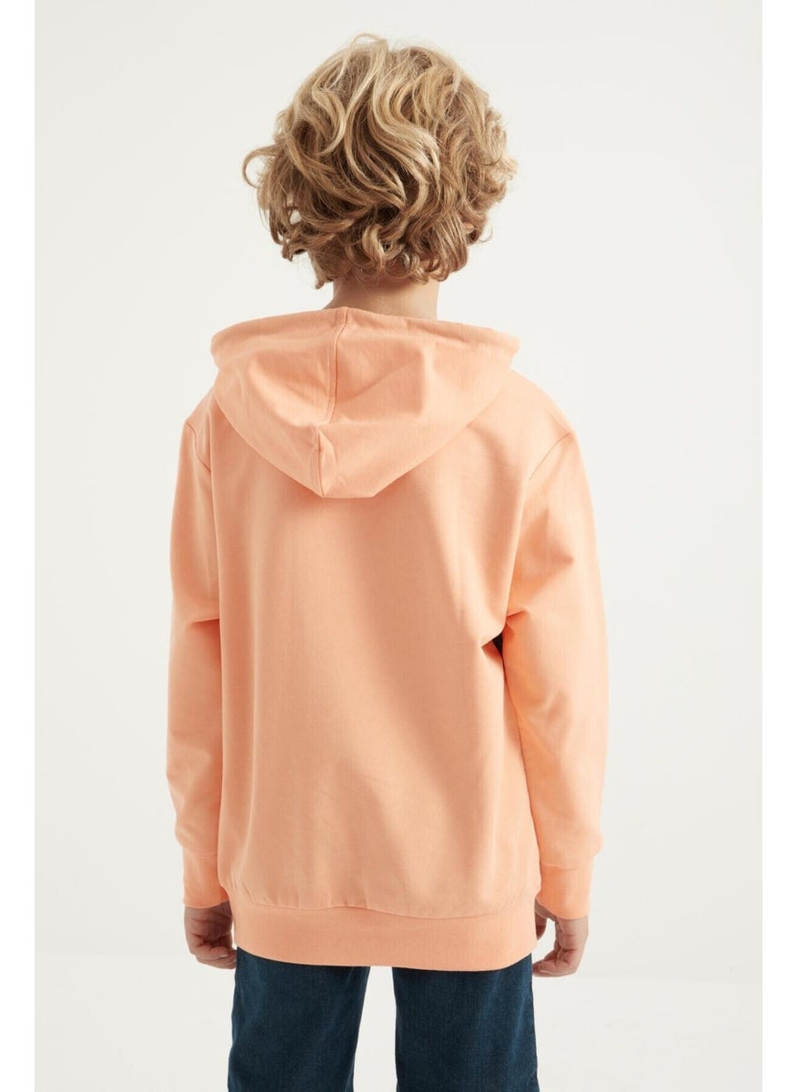 Melon Embroidered Kangaroo Pocket Hooded Standard Size Boy's Sweatshirt - 11010