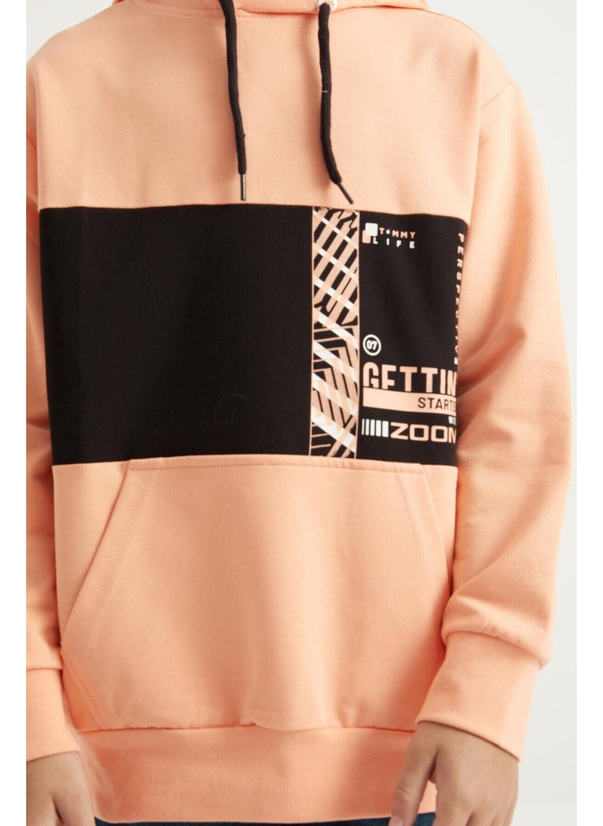 Melon Embroidered Kangaroo Pocket Hooded Standard Size Boy's Sweatshirt - 11010