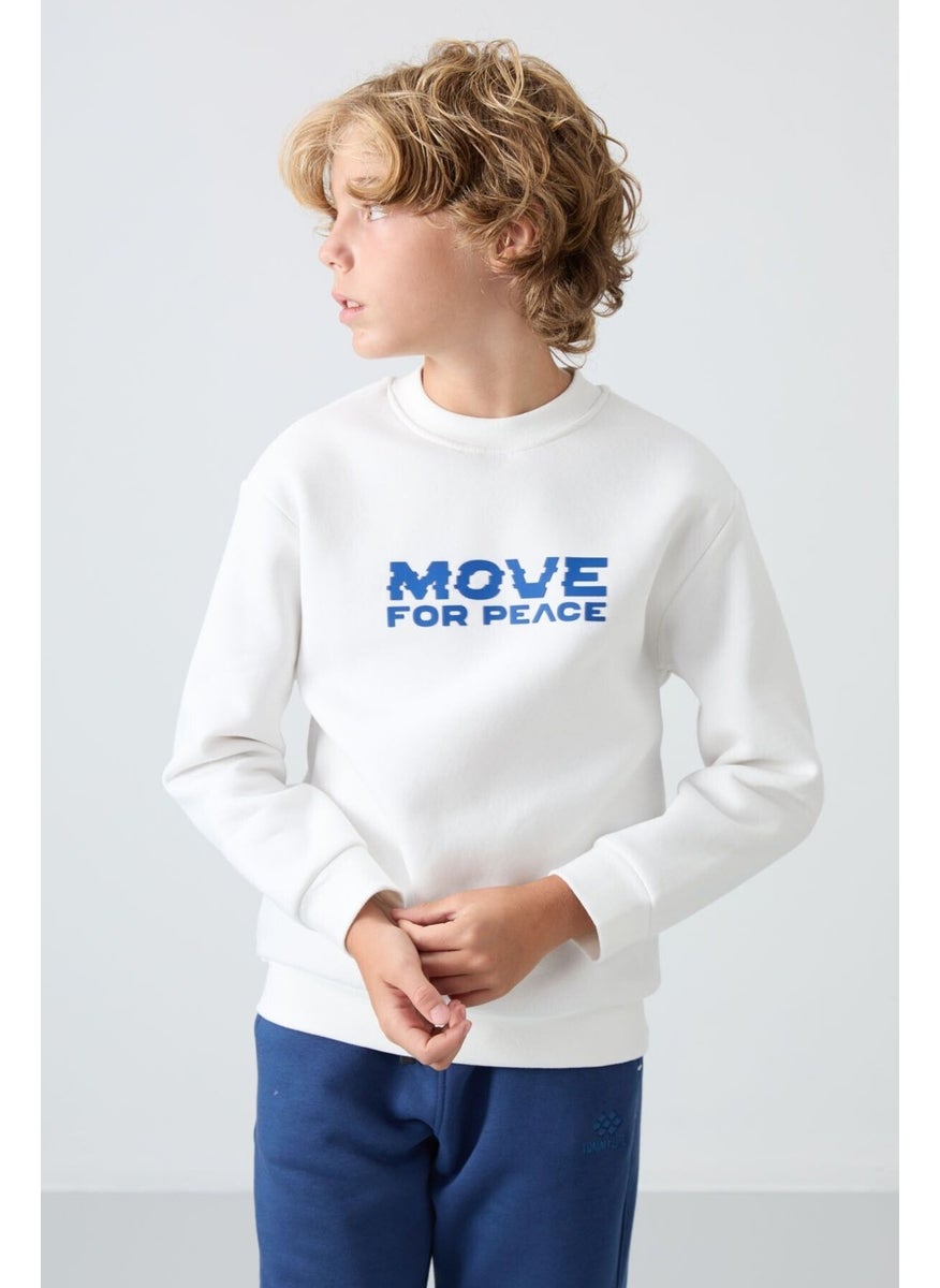 Ecru Cotton Thick Fluffy Soft Textured Standard Fit Printed Boy's Sweatshirt - 11216