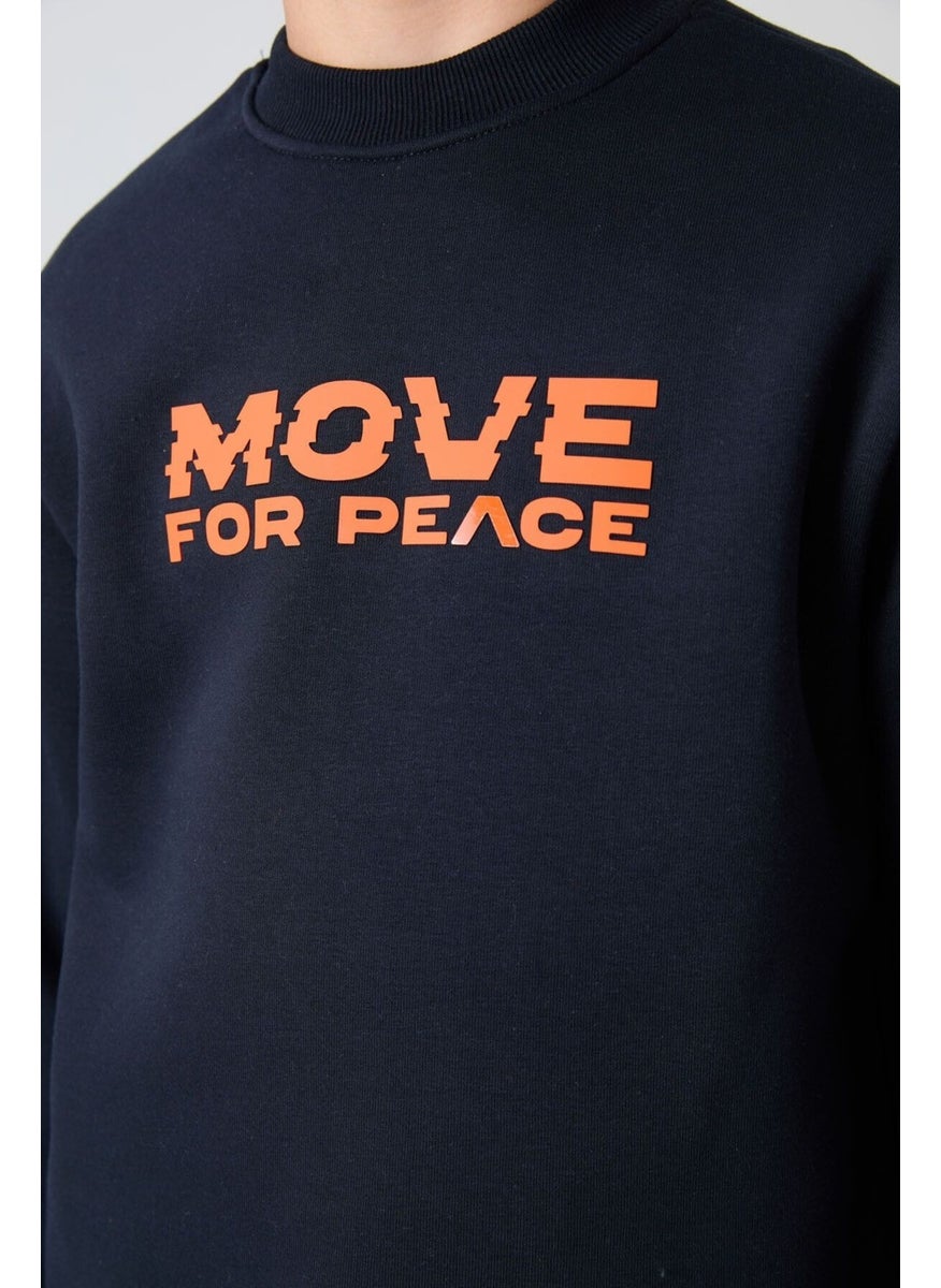 Navy Blue Cotton Thick Fluffy Soft Textured Standard Fit Printed Boy's Sweatshirt - 11216