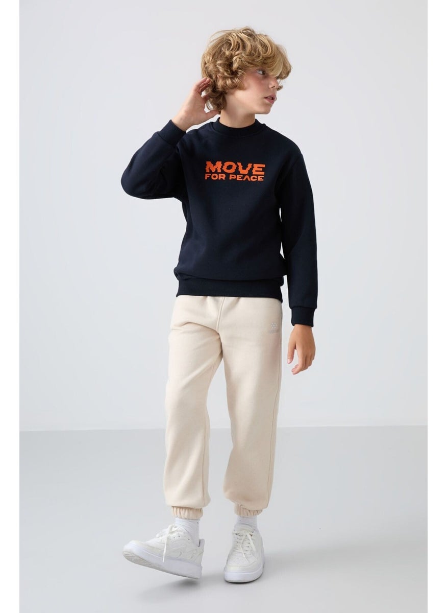 Navy Blue Cotton Thick Fluffy Soft Textured Standard Fit Printed Boy's Sweatshirt - 11216
