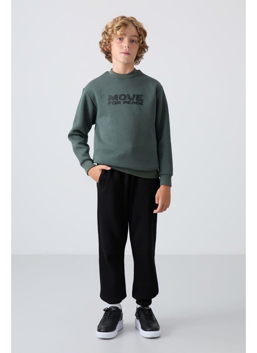 Khaki Cotton Thick Fluffy Soft Textured Standard Fit Printed Boy's Sweatshirt - 11216