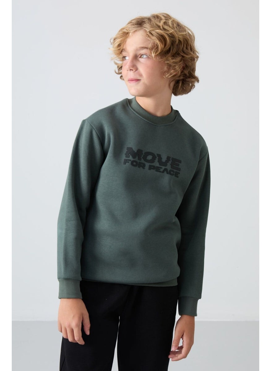 Khaki Cotton Thick Fluffy Soft Textured Standard Fit Printed Boy's Sweatshirt - 11216