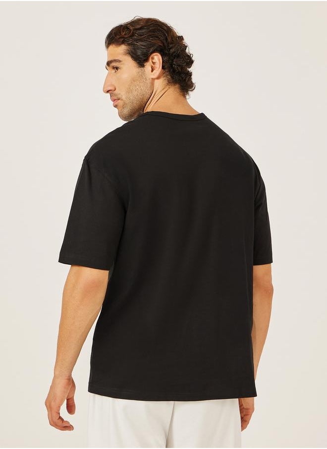 Placement Embroidered Oversized Henley Neck T-Shirt