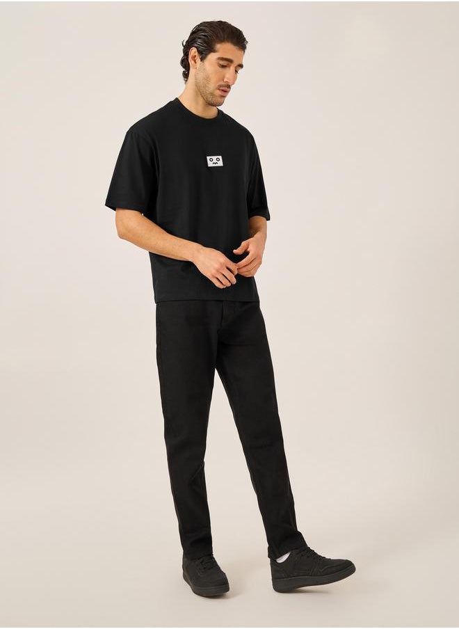 Embroidered Badge Detail Cotton Oversized T-Shirt
