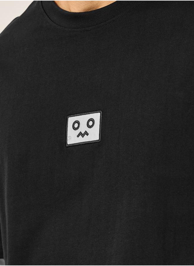 Embroidered Badge Detail Cotton Oversized T-Shirt