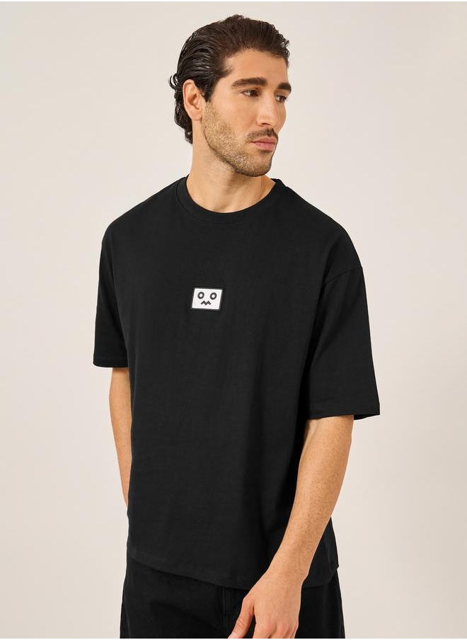 Embroidered Badge Detail Cotton Oversized T-Shirt