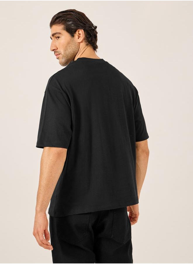 Embroidered Badge Detail Cotton Oversized T-Shirt