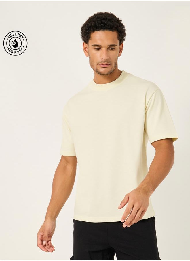 Solid Oversized Terry Crew Neck T-Shirt