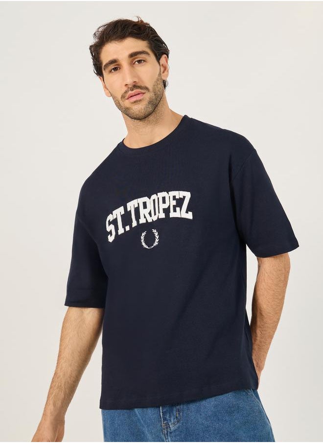 Slogan Embroidered Crew Neck Oversized T-Shirt