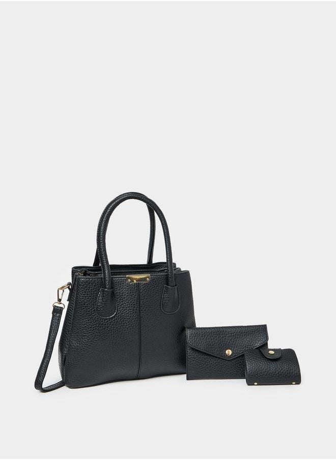 Pebble Textured Handbag with Purse Set