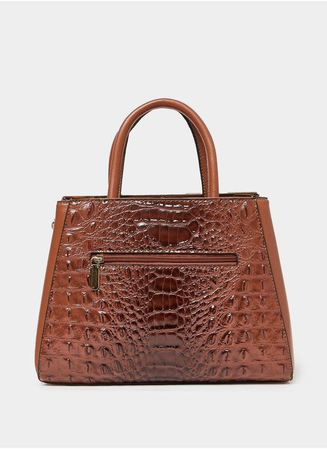Croc Skin Drop Accent Handbag with Zip Closure