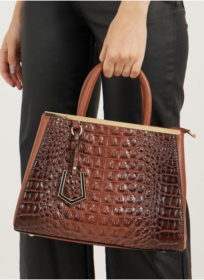 Croc Skin Drop Accent Handbag with Zip Closure