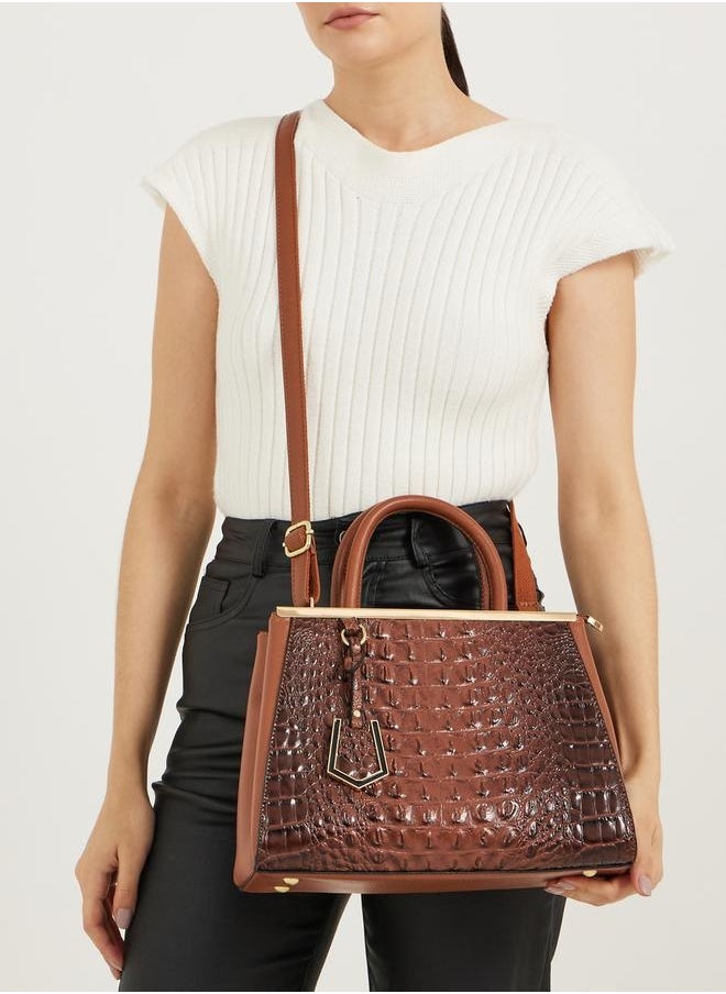 Croc Skin Drop Accent Handbag with Zip Closure