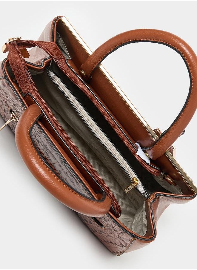 Croc Skin Drop Accent Handbag with Zip Closure