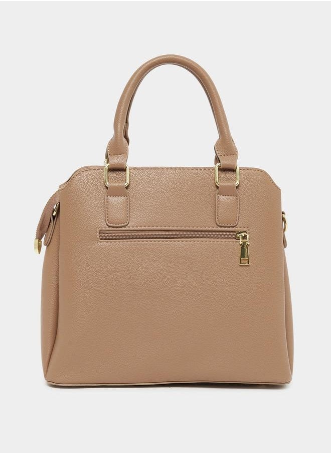 Colorblock Handbag with Top Handles and Belted Details