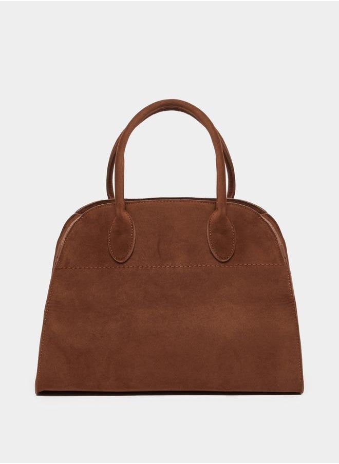 Suede Look Handbag with Double Handle