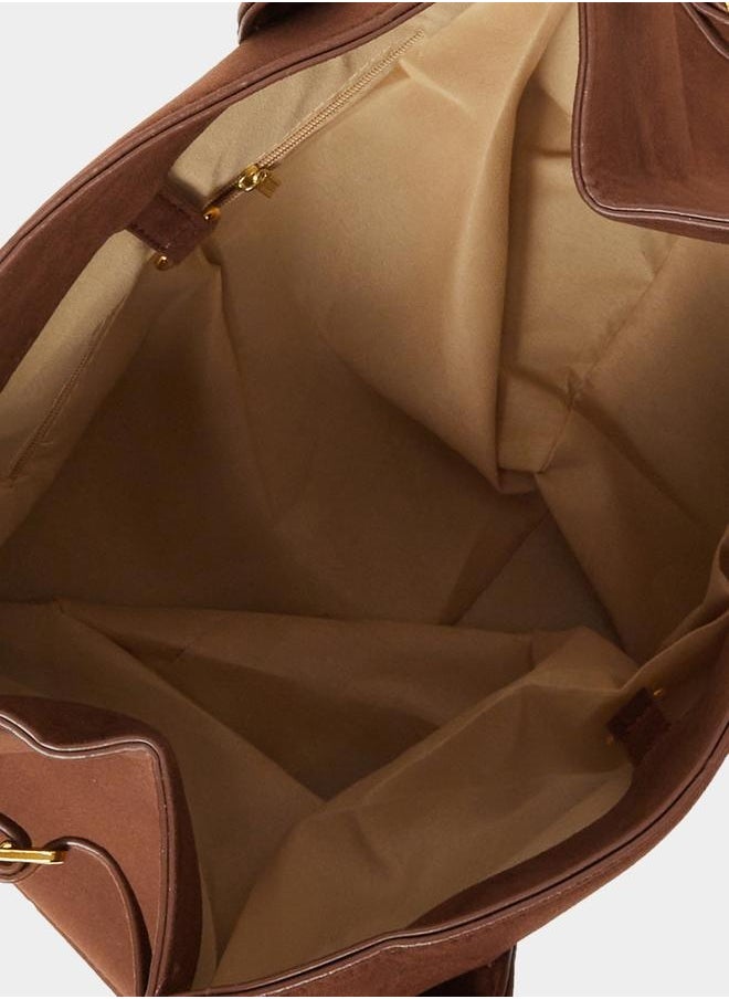 Suede Look Handbag with Double Handle