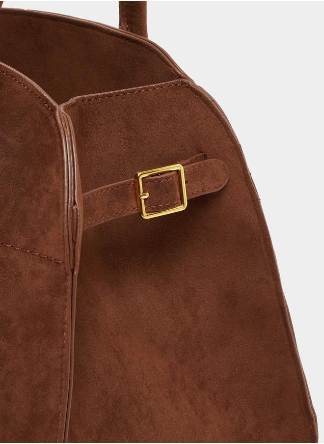Suede Look Handbag with Double Handle