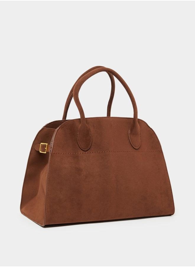 Suede Look Handbag with Double Handle
