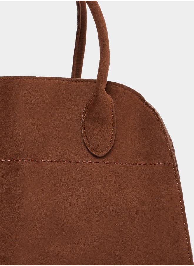 Suede Look Handbag with Double Handle