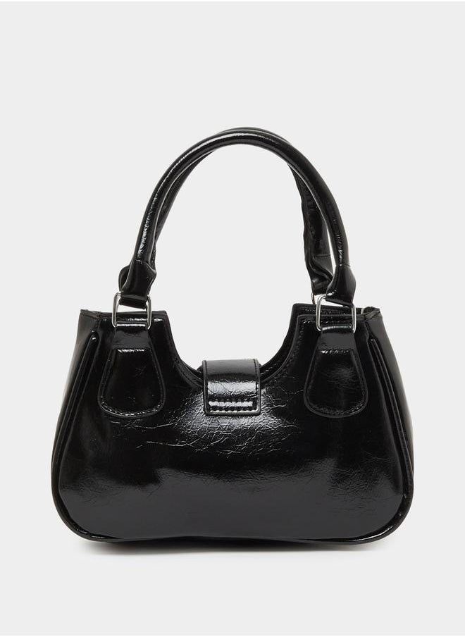 Studded Belt Buckle Accent Handbag with Top Handles