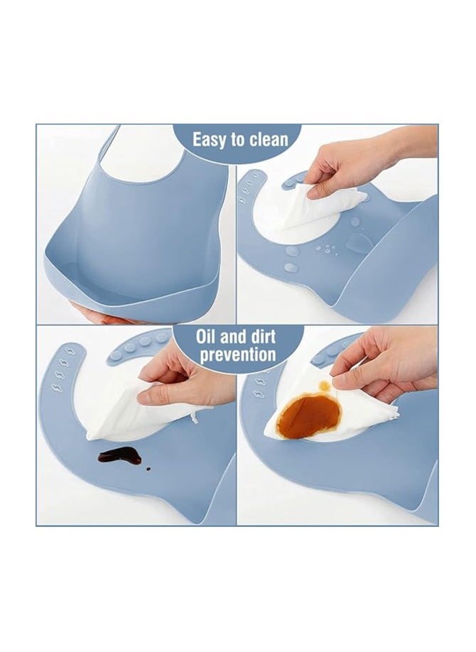 10 pieces Baby silicone feeding set/ Children's Cutlery & tableware set/ Portable, Travel friendly/ Non-toxic Food Grade Silicone/ Baby Feeding Set/ Safe & Reusable Utensils for toddlers and kids (10 Pieces/ Compartment Plate, Bowl, Short Fork & Spoon, Water Cup, Bib, Long Fork & Spoon, Fruit Feeder, toothbrush)/ Blue