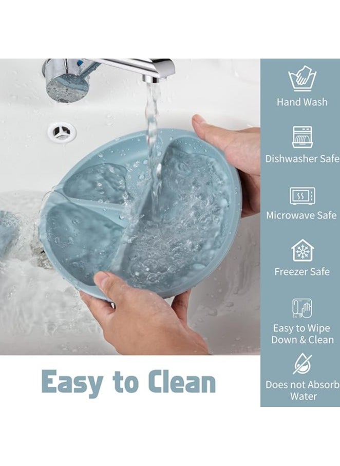 10 pieces Baby silicone feeding set/ Children's Cutlery & tableware set/ Portable, Travel friendly/ Non-toxic Food Grade Silicone/ Baby Feeding Set/ Safe & Reusable Utensils for toddlers and kids (10 Pieces/ Compartment Plate, Bowl, Short Fork & Spoon, Water Cup, Bib, Long Fork & Spoon, Fruit Feeder, toothbrush)/ Blue