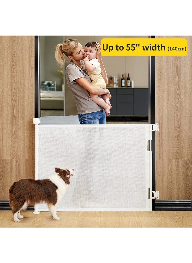 Retractable Baby Gate, Extra Wide Safety Mesh Baby and Pet Gate 86cm Tall, Extends up to 140cm Wide, Child Safety Baby Gates for Stairs Doorways Hallways, Dog Gate Cat Gate for Indoor and Outdoor