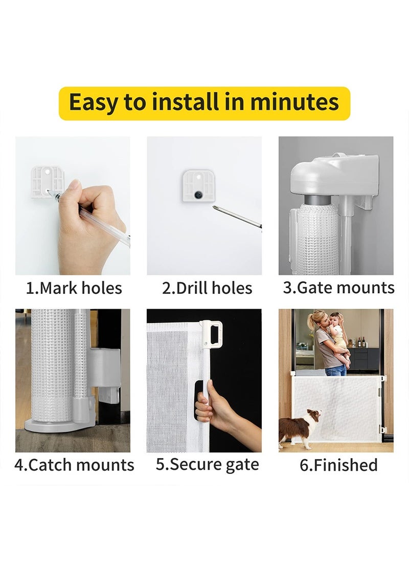 Retractable Baby Gate, Extra Wide Safety Mesh Baby and Pet Gate 86cm Tall, Extends up to 140cm Wide, Child Safety Baby Gates for Stairs Doorways Hallways, Dog Gate Cat Gate for Indoor and Outdoor