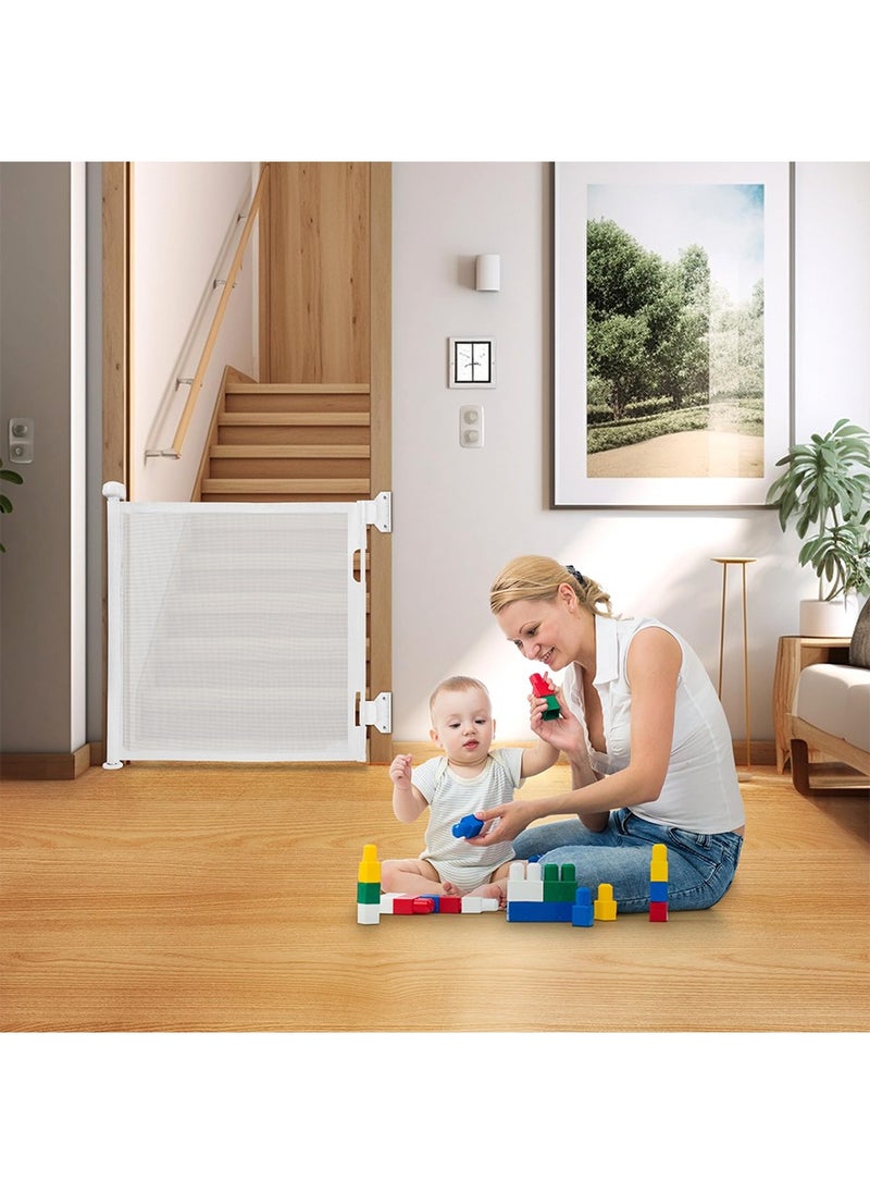 Retractable Baby Gate, Extra Wide Safety Mesh Baby and Pet Gate 86cm Tall, Extends up to 140cm Wide, Child Safety Baby Gates for Stairs Doorways Hallways, Dog Gate Cat Gate for Indoor and Outdoor