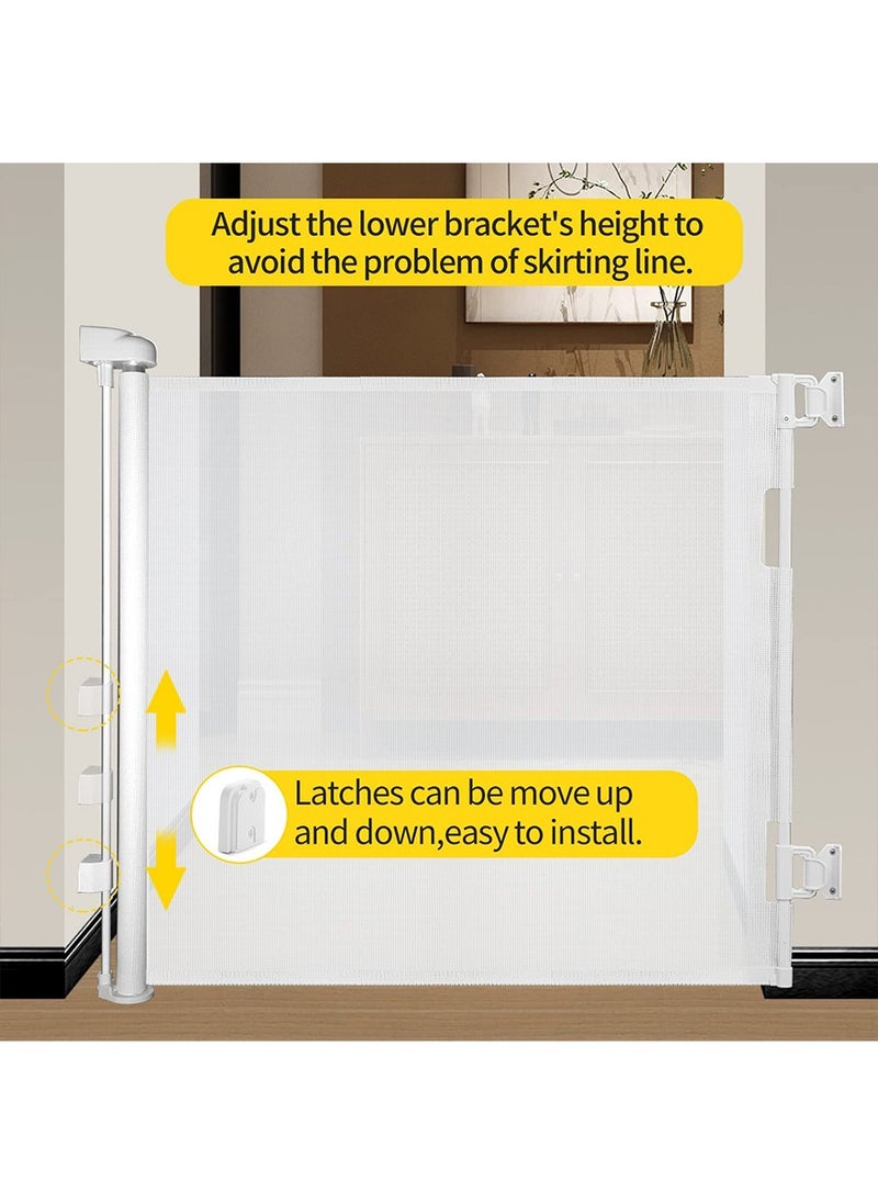 Retractable Baby Gate, Extra Wide Safety Mesh Baby and Pet Gate 86cm Tall, Extends up to 140cm Wide, Child Safety Baby Gates for Stairs Doorways Hallways, Dog Gate Cat Gate for Indoor and Outdoor