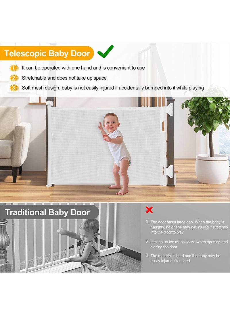 Retractable Baby Gate, Extra Wide Safety Mesh Baby and Pet Gate 86cm Tall, Extends up to 140cm Wide, Child Safety Baby Gates for Stairs Doorways Hallways, Dog Gate Cat Gate for Indoor and Outdoor
