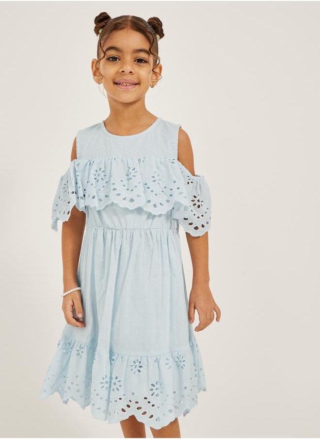 Styli Cold Shoulder Sleeve Schiffli Dress