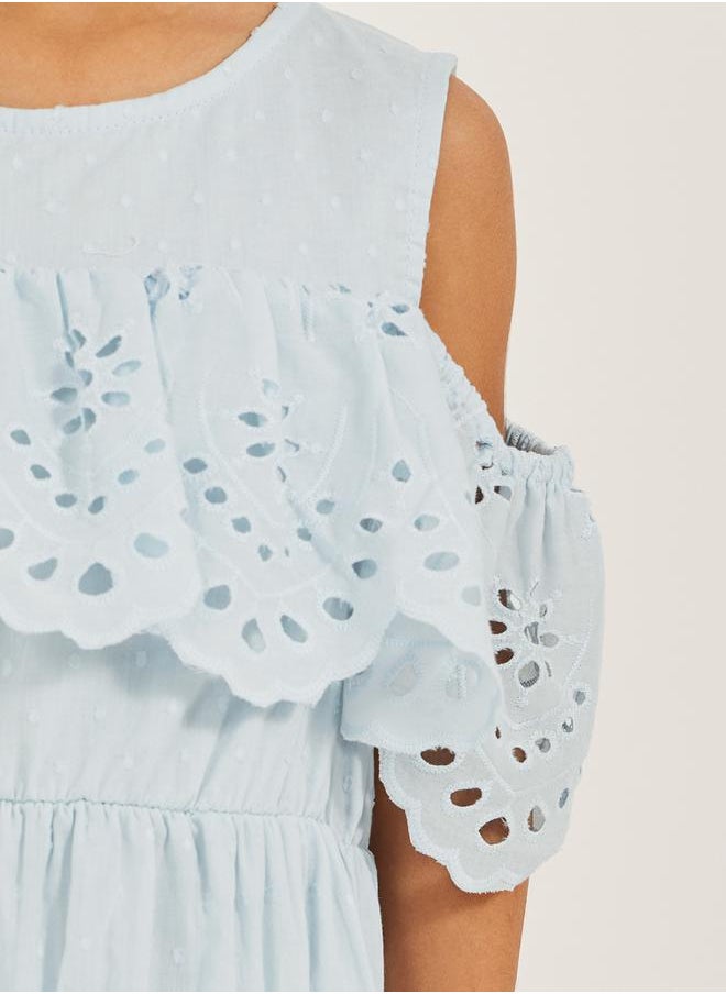 Styli Cold Shoulder Sleeve Schiffli Dress