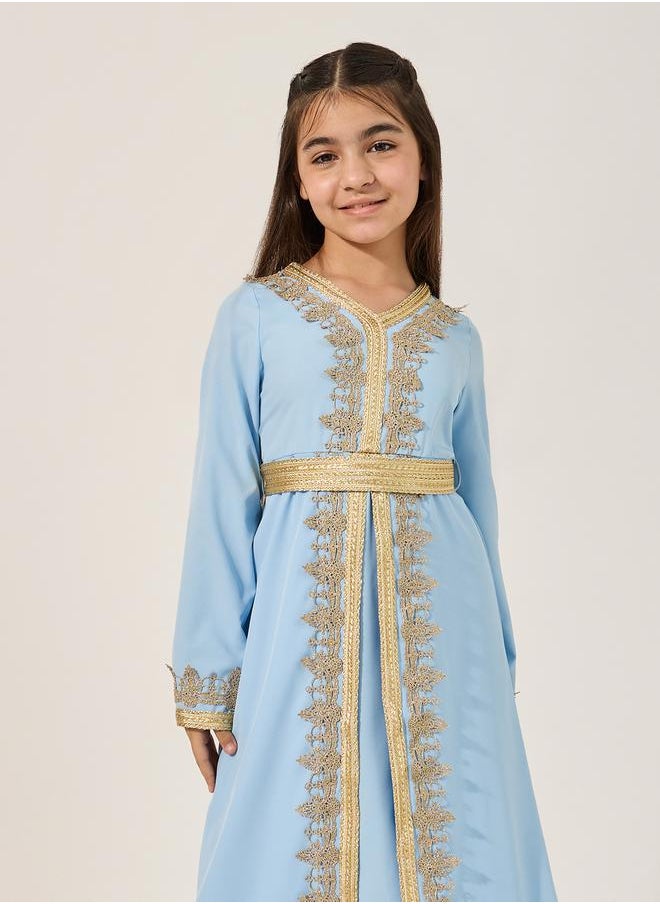 Embellished V Neck Layered Dress