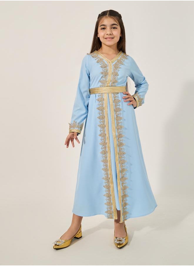 Embellished V Neck Layered Dress