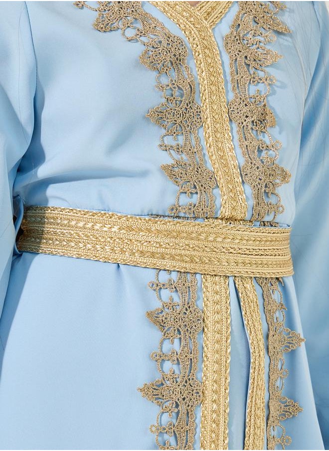 Embellished V Neck Layered Dress