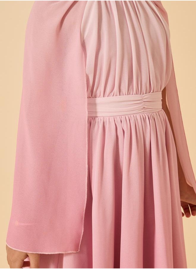 Ombre Cape Sleeves A-Line Dress