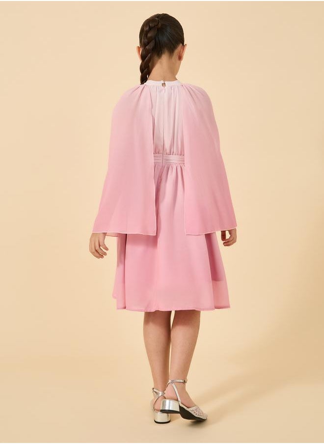 Ombre Cape Sleeves A-Line Dress