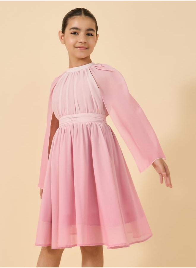Ombre Cape Sleeves A-Line Dress