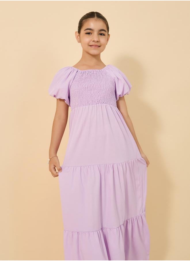 Smocked Detail Puff Sleeve Dress