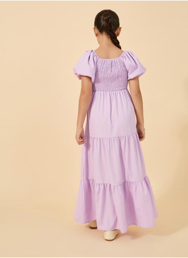 Smocked Detail Puff Sleeve Dress