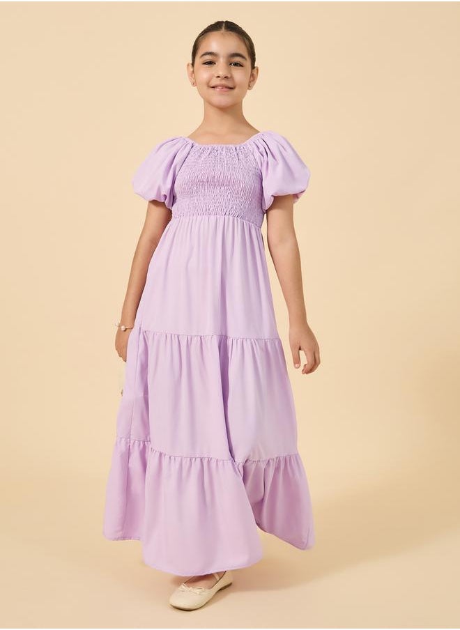Smocked Detail Puff Sleeve Dress