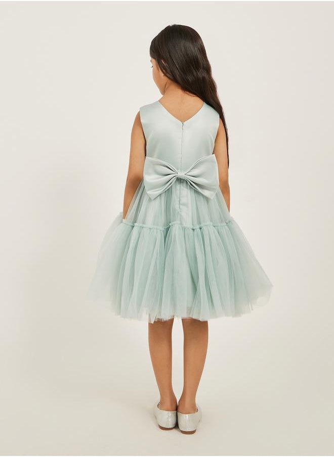 Ruffled Hem Flower Corsage Sleeveless Dress