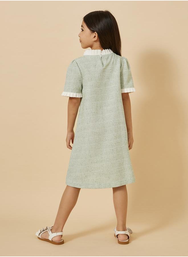 Tweed Ruffle Trim Dress with Bow Detail
